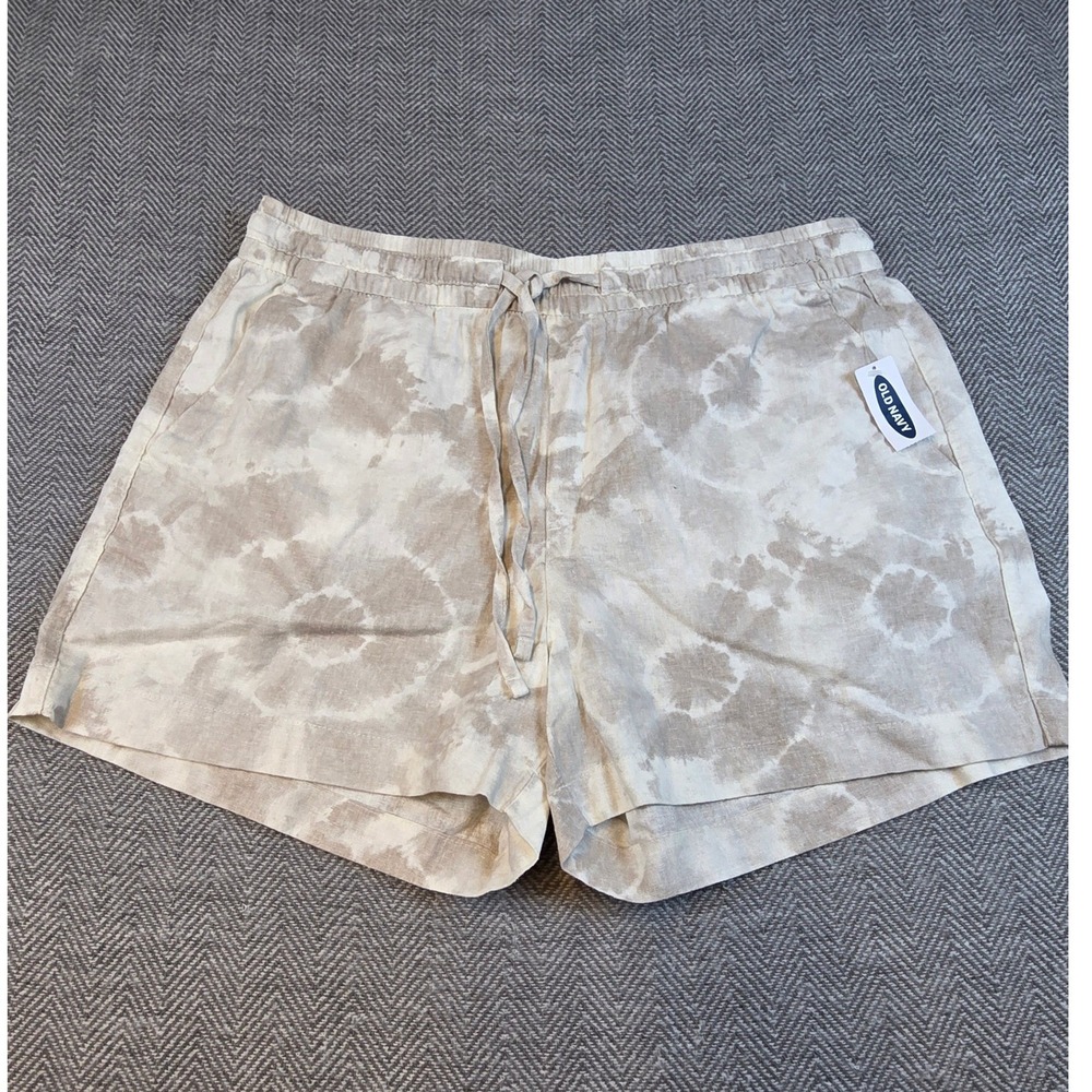 Old Navy Womens Linen Blend Tie Dye Shorts Beige White Size M NWT